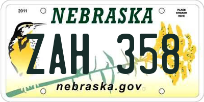 NE license plate ZAH358