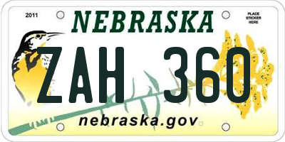 NE license plate ZAH360