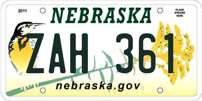 NE license plate ZAH361