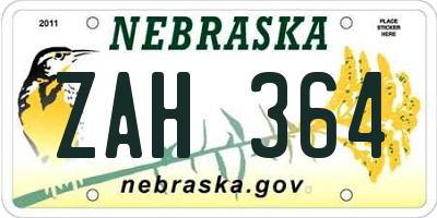 NE license plate ZAH364