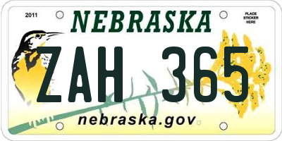 NE license plate ZAH365