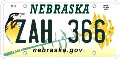 NE license plate ZAH366