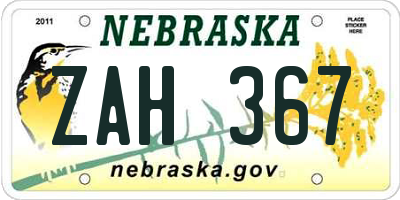 NE license plate ZAH367