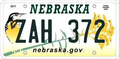 NE license plate ZAH372