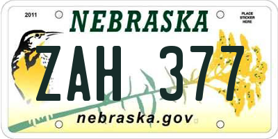 NE license plate ZAH377