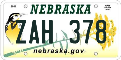 NE license plate ZAH378