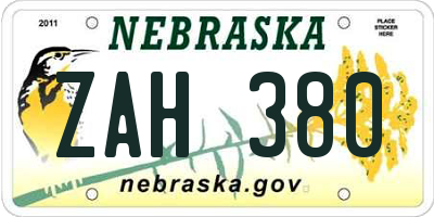 NE license plate ZAH380