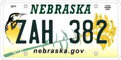 NE license plate ZAH382