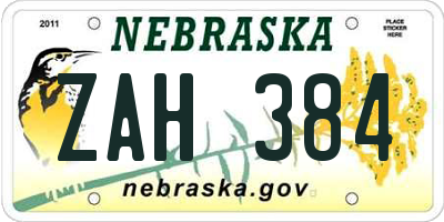 NE license plate ZAH384