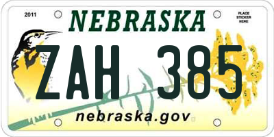 NE license plate ZAH385