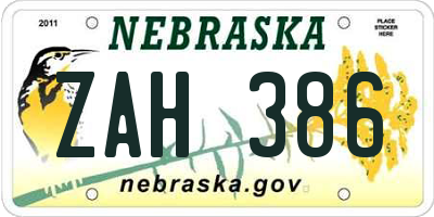 NE license plate ZAH386
