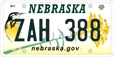 NE license plate ZAH388