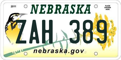NE license plate ZAH389