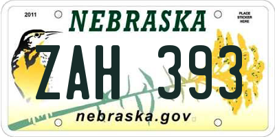 NE license plate ZAH393