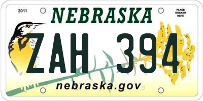 NE license plate ZAH394