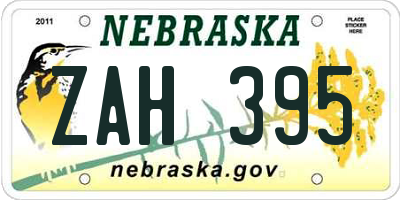 NE license plate ZAH395