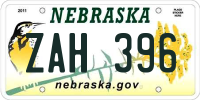 NE license plate ZAH396