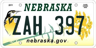 NE license plate ZAH397