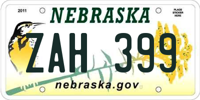 NE license plate ZAH399