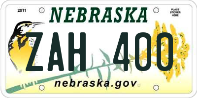 NE license plate ZAH400