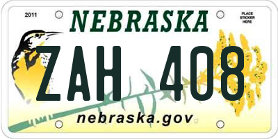 NE license plate ZAH408