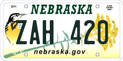 NE license plate ZAH420