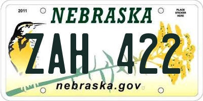 NE license plate ZAH422