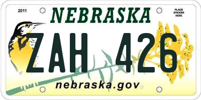 NE license plate ZAH426