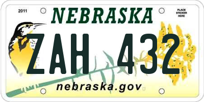 NE license plate ZAH432