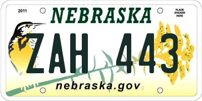 NE license plate ZAH443