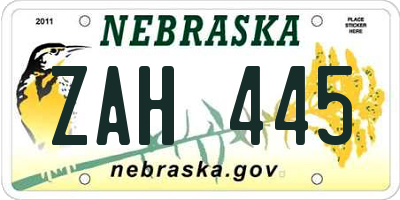 NE license plate ZAH445