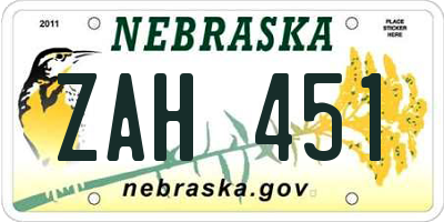 NE license plate ZAH451