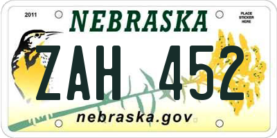 NE license plate ZAH452