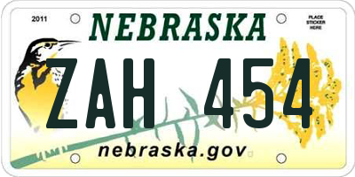 NE license plate ZAH454