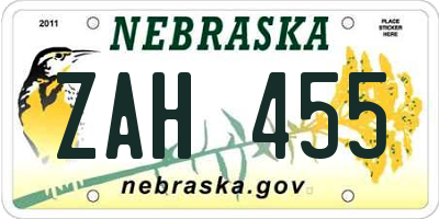 NE license plate ZAH455