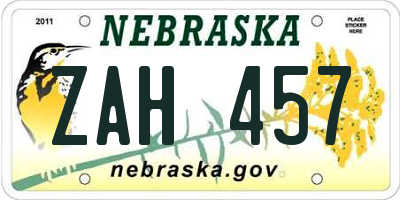 NE license plate ZAH457