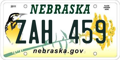 NE license plate ZAH459