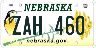 NE license plate ZAH460