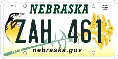 NE license plate ZAH461