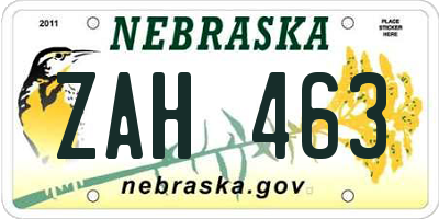 NE license plate ZAH463