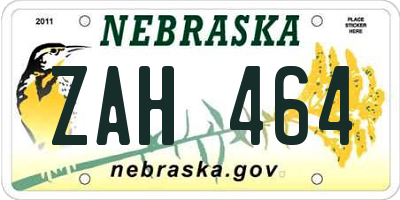 NE license plate ZAH464