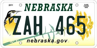 NE license plate ZAH465