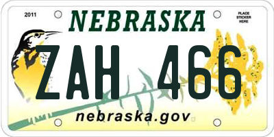 NE license plate ZAH466