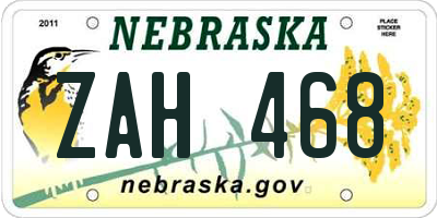 NE license plate ZAH468