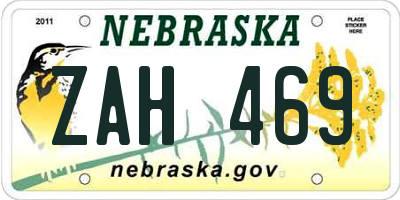 NE license plate ZAH469