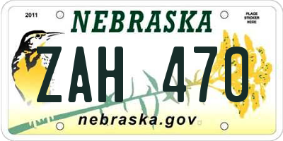 NE license plate ZAH470