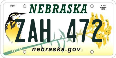 NE license plate ZAH472