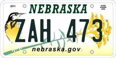 NE license plate ZAH473