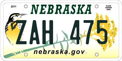 NE license plate ZAH475