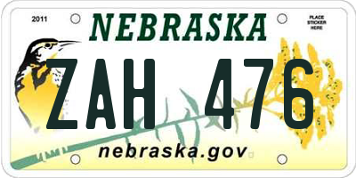 NE license plate ZAH476